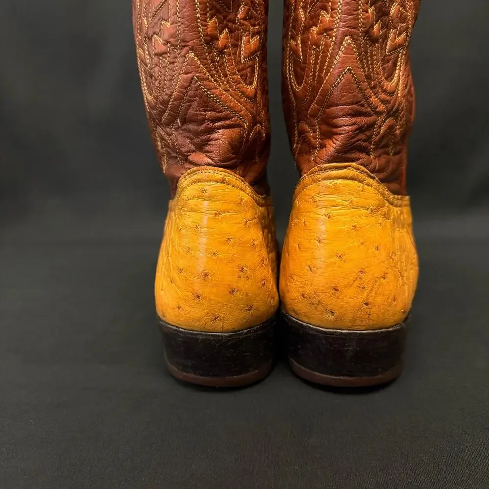 MONTANA MEN TOP QUALITY WESTERN OSTRICH & LEATHER WESTERN cowboy BOOTS us8